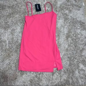 Asymmetrical hot pink mini dress